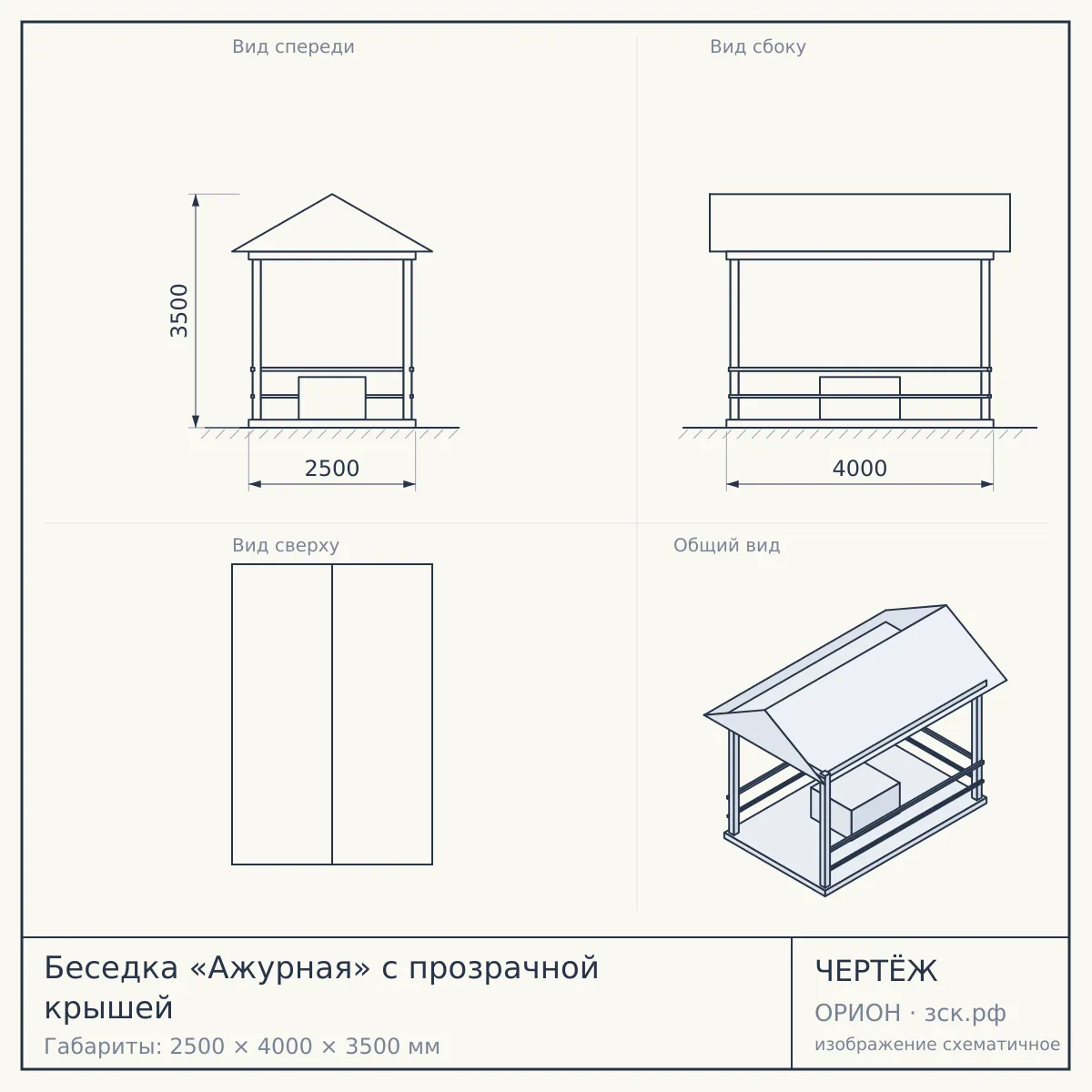Беседка «Ажурная» с прозрачной крышей — чертёж